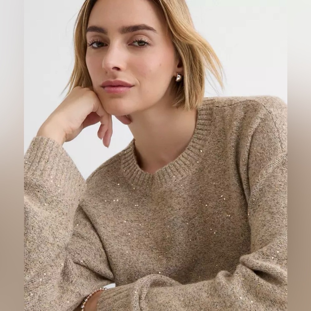 LOFT ✨ Women’s Shimmer Relaxed Everyday Sweater Beachside Khaki Heather Small